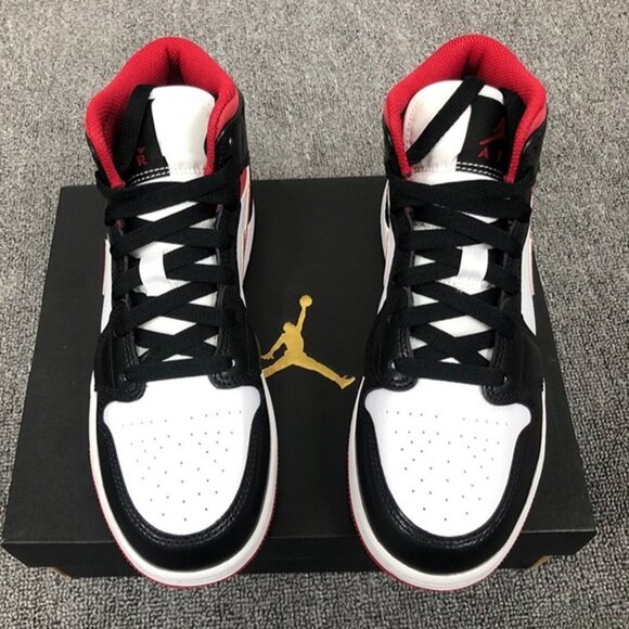 Jordan Air Jordan 1 Mid-help retro basketball shoes GS White Black Red - Picture 7 of 7